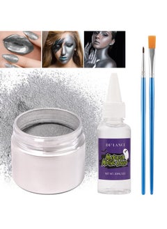 Face Paint Metallic Powder Kit Washable Body Paint Metal Powder With Mixing Liquid & 2 Brush Halloween Sfx Makeup For 34 People Perfect For Pro Beauty Body Paint Eyeliner Nail Diy Silver - pzsku/ZC35945972EAC9F20EC61Z/45/_/1707975051/c01bb338-9c57-473f-9d54-c3d31bae4983