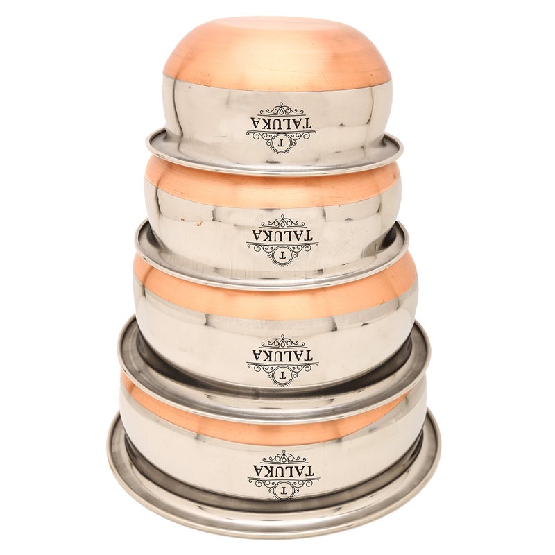 Taluka Stainless Steel Copper Bottom Handi Pot Set, Brown & Steel, 4 Piece - Image 1