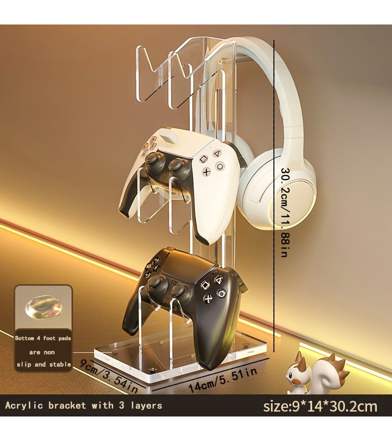 Acrylic Game Controller Stand 2 Layer Desktop Display Holder Portable Clip Design For Game Controllers And Accessories Desk Organizer - Image 1