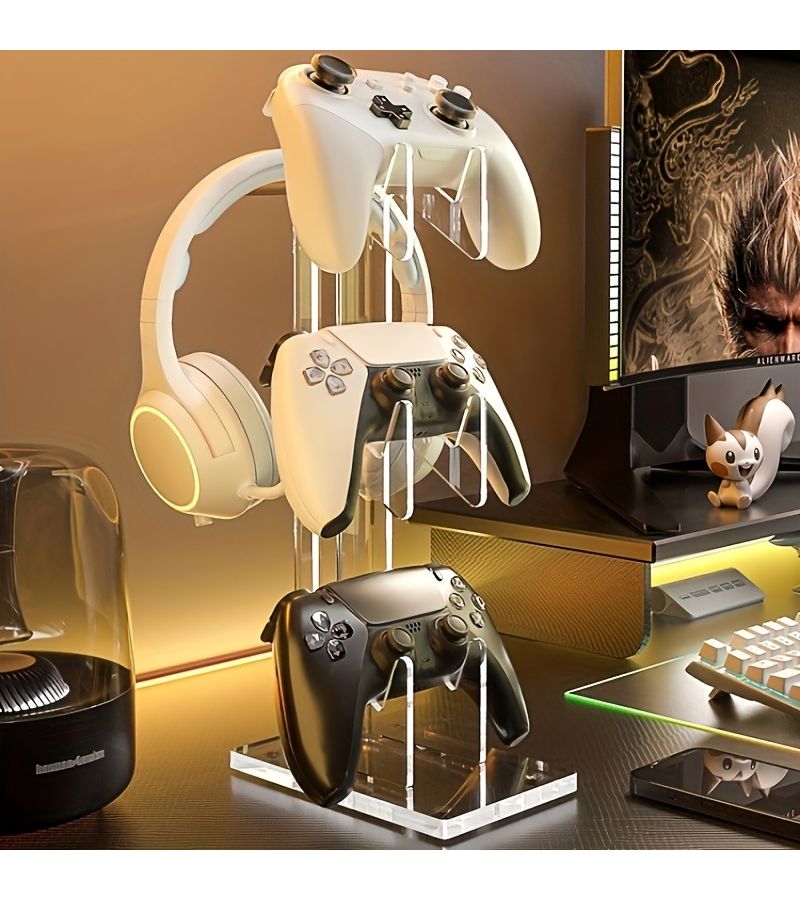 Acrylic Game Controller Stand 2 Layer Desktop Display Holder Portable Clip Design For Game Controllers And Accessories Desk Organizer - Image 4