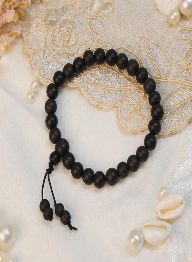 DIVISHA Natural Unpolished Karungali Bracelets Original | Karungali Kattai Bracelet 8mm - Natural Black Ebony Wood 8mm Bead Size, 1 Piece - Image 3