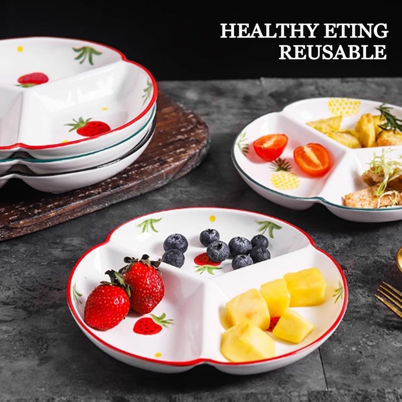 Portion Control Plates， Food Divided Plate for Pasta/Fruit/Salad Practical Platter with 3 Compartments Partition - Image 5