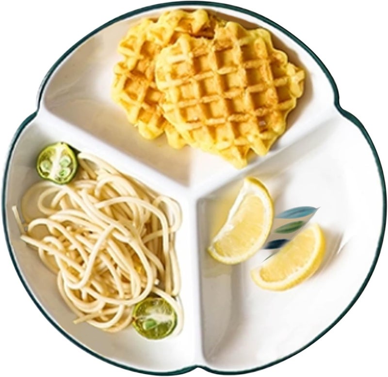 Portion Control Plates， Food Divided Plate for Pasta/Fruit/Salad Practical Platter with 3 Compartments Partition - Image 1
