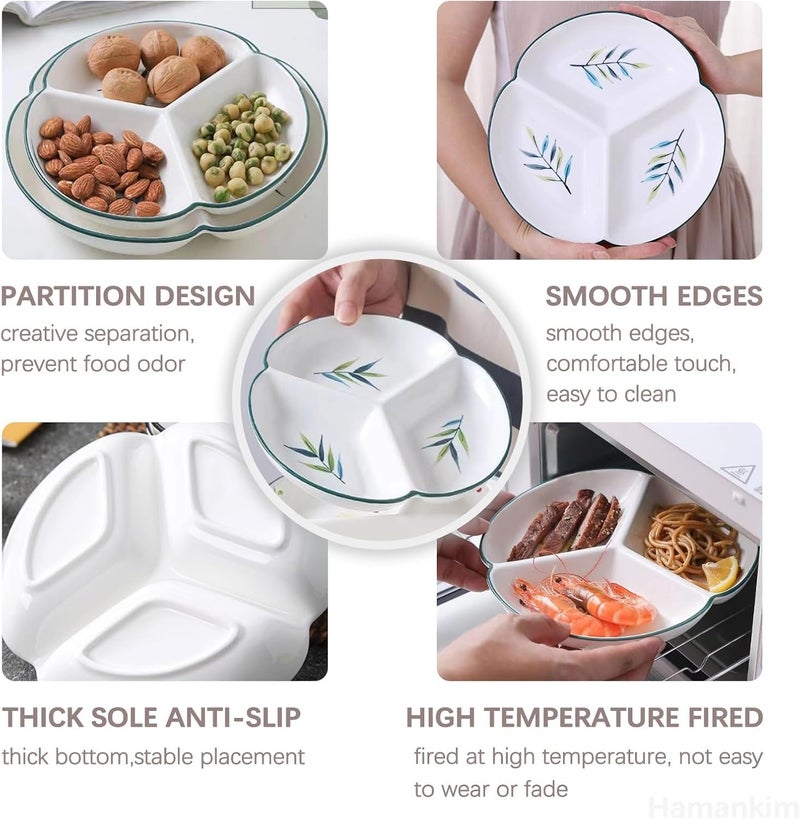 Portion Control Plates， Food Divided Plate for Pasta/Fruit/Salad Practical Platter with 3 Compartments Partition - Image 3