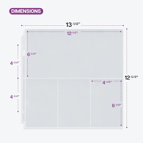 Dunwell حماة صفحات ألبوم دونويل 12x12، (50 عبوة) تناسب ألبوم 3 حلقات، تصميم مشترك يحمل 300 صورة عمودية 4x6، بالإضافة إلى جيب علوي 6x12، حماة صفحات 12x12، بولي خالي من الأحماض - Image 3