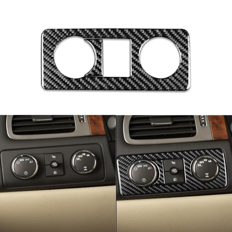 PJFUS Real Premium Black Carbon Fiber Sticker Car Headlight Switch Control Button Frame Trim Compatible with Chevrolet AvalancheSilverado LTZ 20072013 Auto Interior Decoration AccessoriesType A