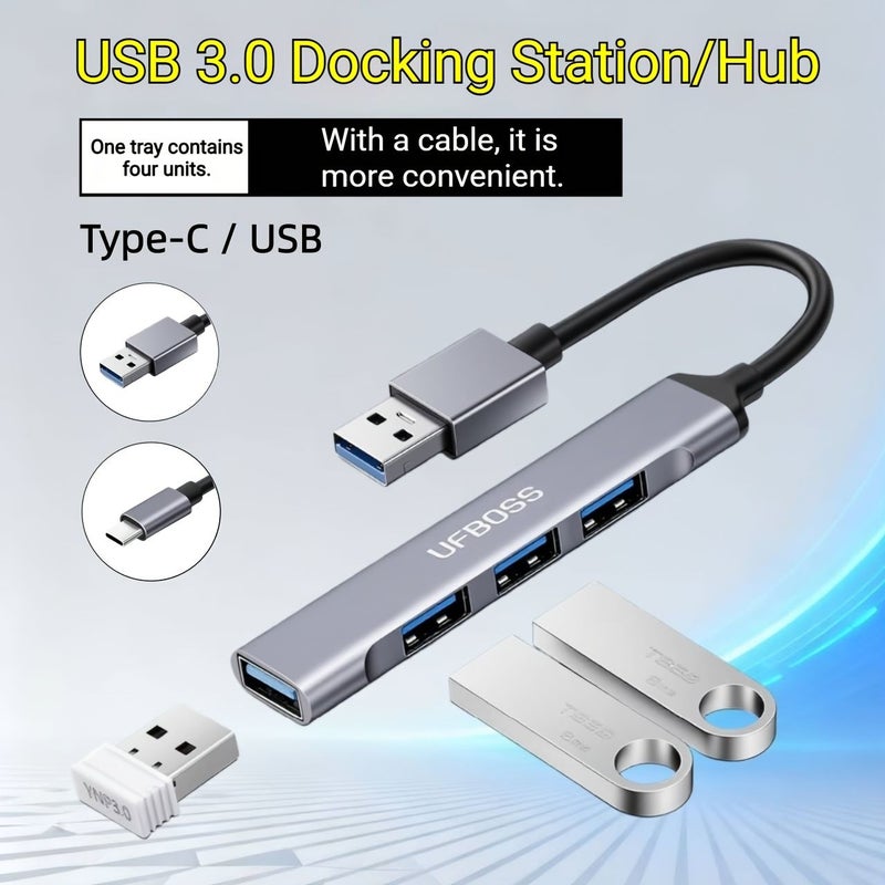 USB3.0 7 Port Aluminum Hub Dual Interface High Speed Data Transfer - Image 1