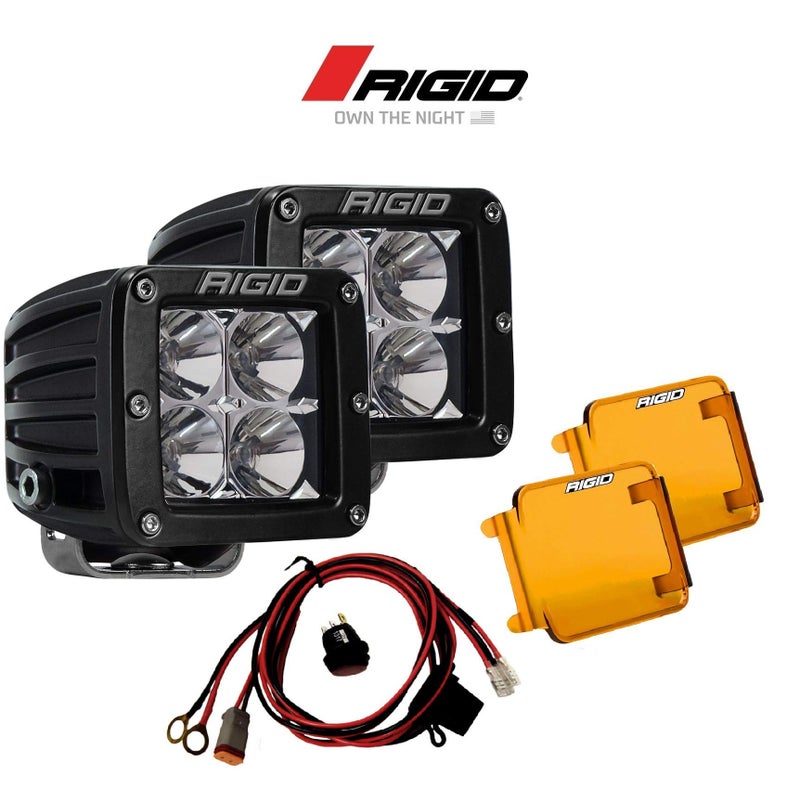 Rigid Industries 202113 Dually D-series Pro Flood Beam Universal Led Lights w/Harness + Pair Amber Light Covers - Image 1