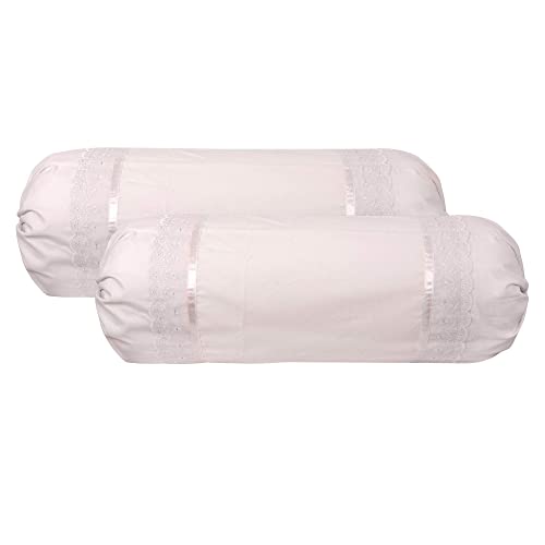 VHC 100% Cotton Lace Bolster Cover 30 * 30 Pack of 2 (Light Pink) - Image 1
