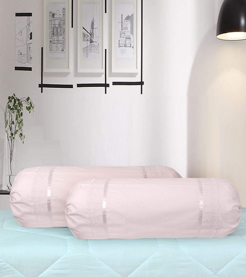 VHC 100% Cotton Lace Bolster Cover 30 * 30 Pack of 2 (Light Pink) - Image 3