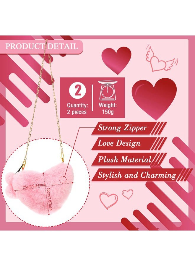 Saintrygo 2 Pieces Valentine's Day Furry Purse Soft Fluffy Faux Fur Heart Handbags for Women Girls Valentines Day Cute Present, White,pink - Image 3