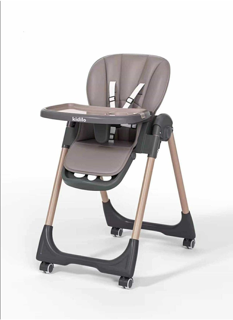 ماركة غير محددة - BABY KIDILO High Chair with Adjustable Headrest and Footrest,Brown - Image 1