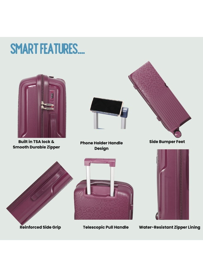 السياحية البريطانية طقم حقائب سفر 3 قطع من مادة البولي بروبلين الصلبة بعجلات دوّارة مقاس 20/24/28 بوصة - بنفسجي - Image 5