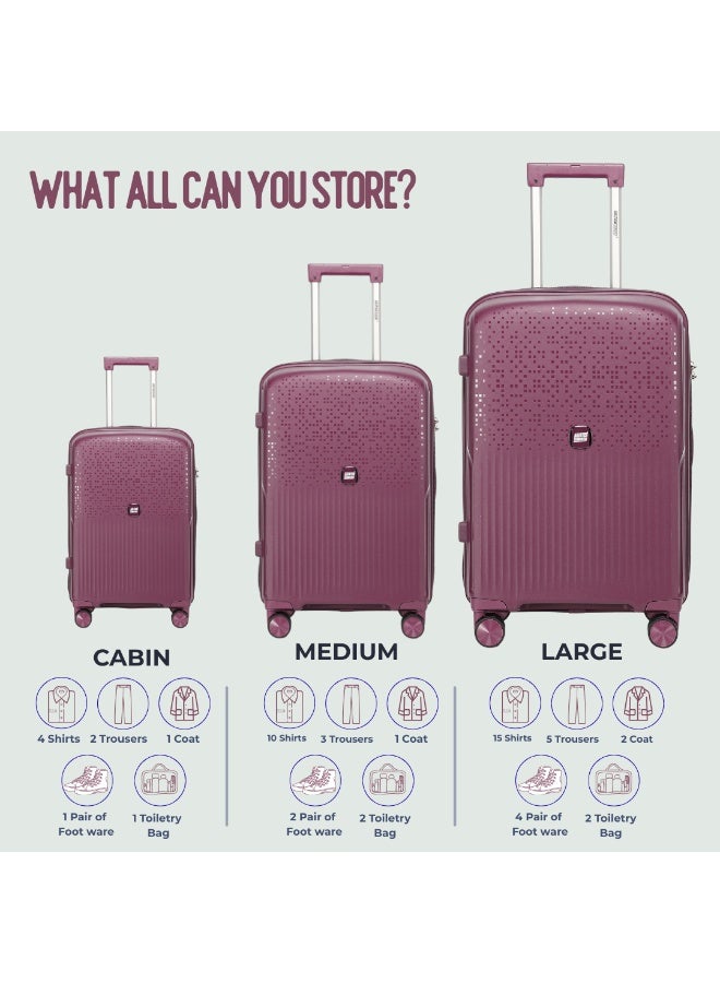 السياحية البريطانية طقم حقائب سفر 3 قطع من مادة البولي بروبلين الصلبة بعجلات دوّارة مقاس 20/24/28 بوصة - بنفسجي - Image 2