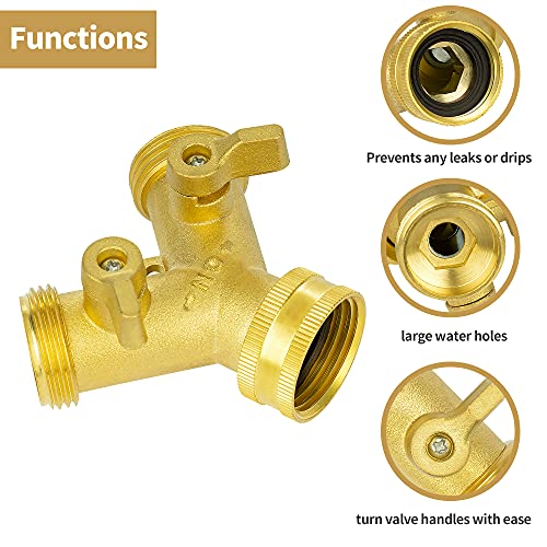 AUTOMAN Hose Splitter 2 Way, Garden Hose Splitter, 100% Rustproof Brass Water Hose Splitter with Adjustable Flow Valves, Seamless Design & 2 Extra Rubber Washers - 3/4" Y Connector Hose Adapter. - Image 2