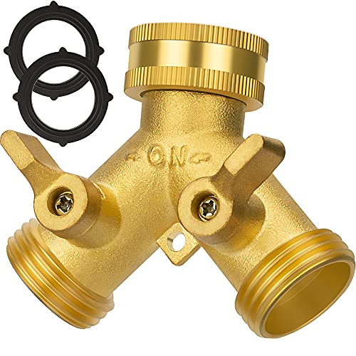 AUTOMAN Hose Splitter 2 Way, Garden Hose Splitter, 100% Rustproof Brass Water Hose Splitter with Adjustable Flow Valves, Seamless Design & 2 Extra Rubber Washers - 3/4" Y Connector Hose Adapter. - Image 1