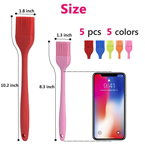 Hhyn Silicone Basting Pastry Brush Set 5 Pack Heat Resistant Spread Oil Butter Sauce for BBQ Grill Barbeque Kitchen Baking Cooking Pastries, 2 Large & 3 Small Multicolor - Image 2