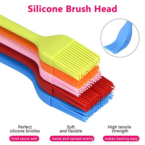 Hhyn Silicone Basting Pastry Brush Set 5 Pack Heat Resistant Spread Oil Butter Sauce for BBQ Grill Barbeque Kitchen Baking Cooking Pastries, 2 Large & 3 Small Multicolor - Image 4