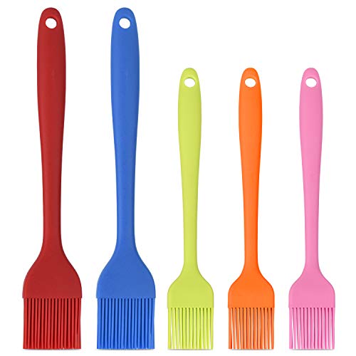 Hhyn Silicone Basting Pastry Brush Set 5 Pack Heat Resistant Spread Oil Butter Sauce for BBQ Grill Barbeque Kitchen Baking Cooking Pastries, 2 Large & 3 Small Multicolor - Image 1