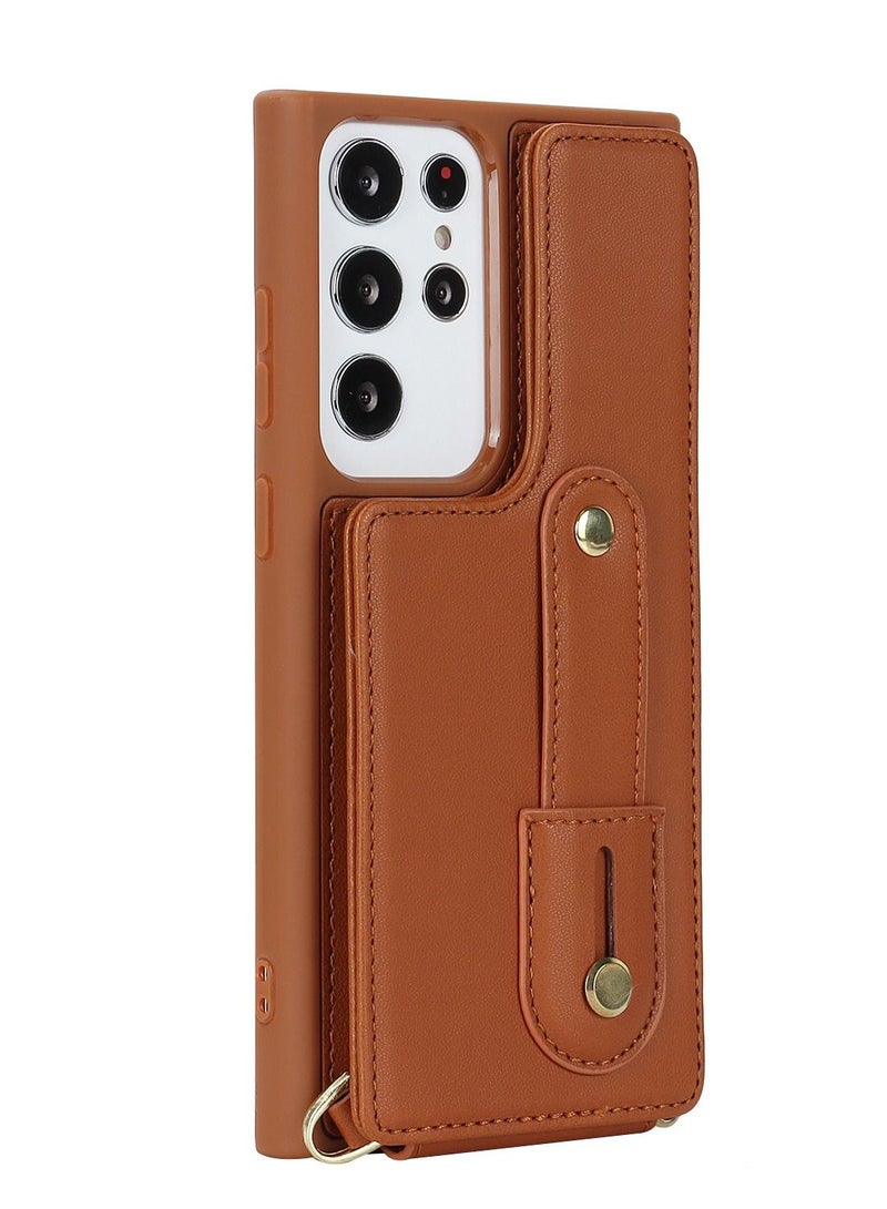 Suteni Back Cover Wristband Card Slots Leather Phone Case for Samsung - Image 1