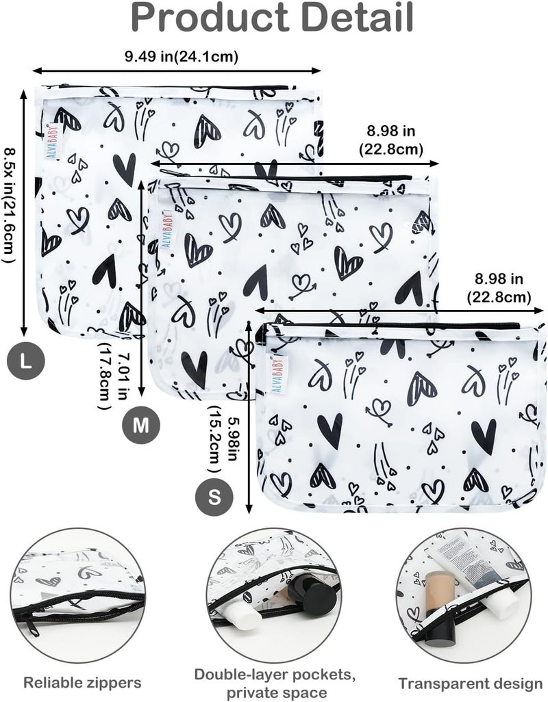 ALVA 3pcs Mess-Proof Travel Toilety Bag,Clear Cosmetic & Diaper Organizer with Front Pouch 3LT07 - Image 3