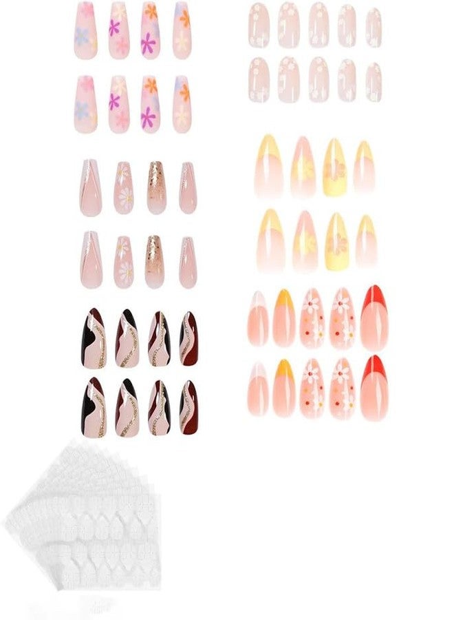 GODFLY Press on Nails, False Nail Art Nail Tip, Artificial False Nail Tips Pre Glue Full Cover Short Acrylic Nails for Girls Women Nail Art Decoration (Multi Colour & Design) (12 Pcs/1 Box)(6 PACK) - Image 4