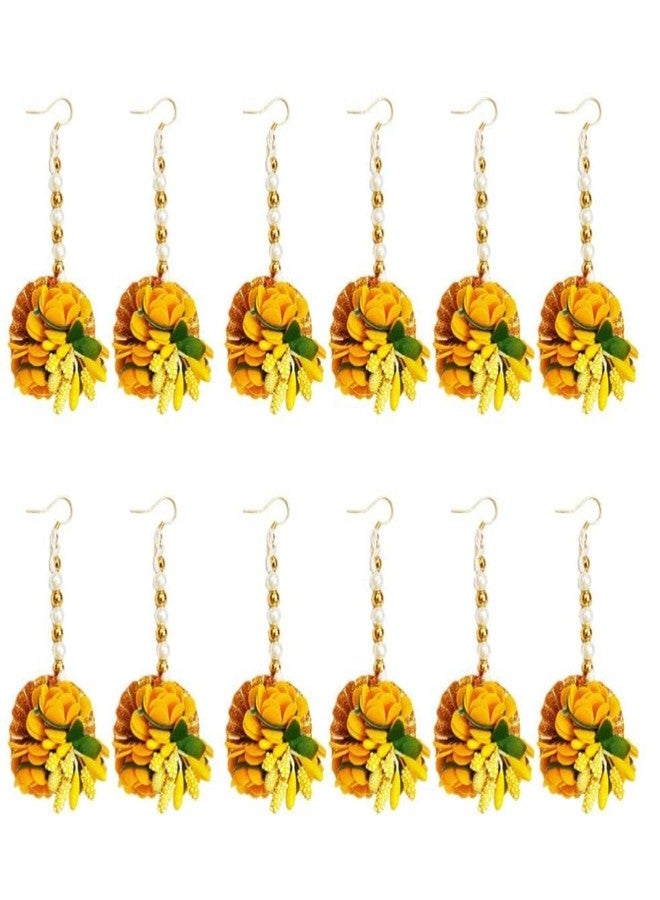 Ublic Flower Maang Tikka Set for Wedding | Baby Shower | Shaadi| Haldi | Mehandi | Party in Yellow Colour for Girls and Women, Floral Jewellery/Jewelry Mangtika combo 12 Pcs - Image 2