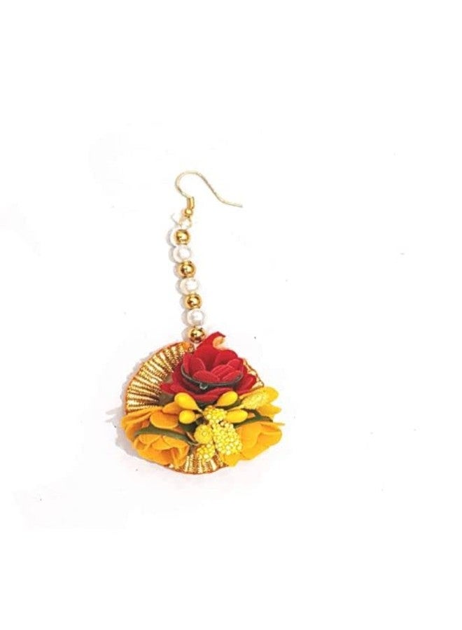 Ublic Flower Maang Tikka Set for Wedding | Baby Shower | Shaadi| Haldi | Mehandi | Party in Yellow Colour for Girls and Women, Floral Jewellery/Jewelry Mangtika combo 12 Pcs - Image 3