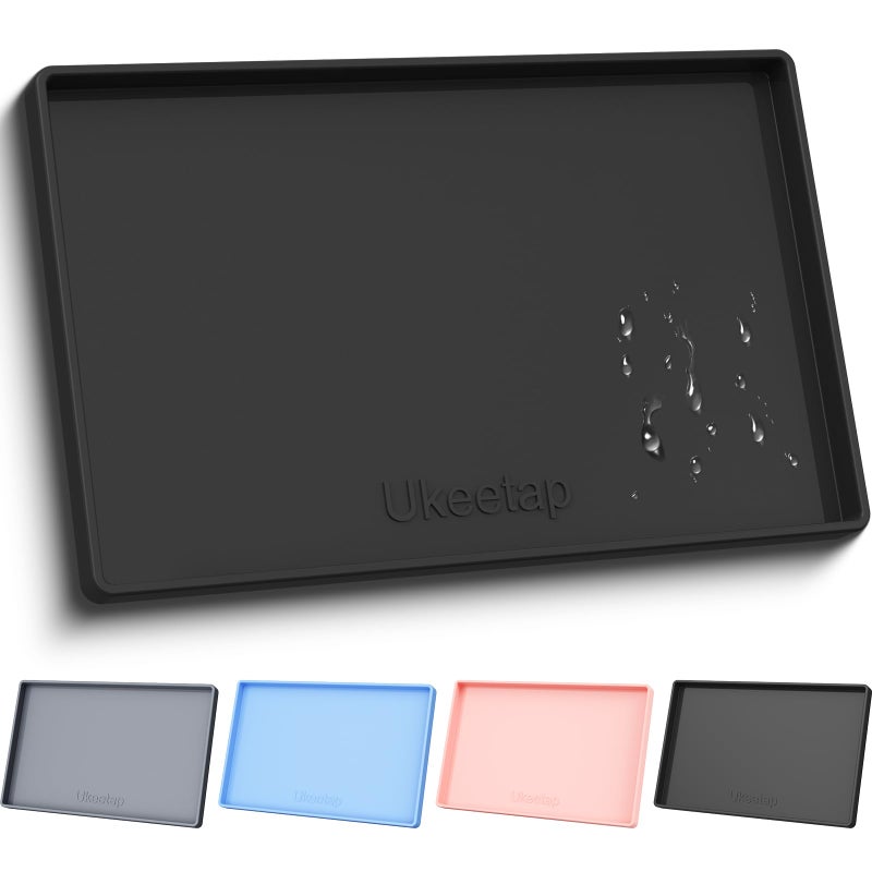 ukeetap Extra Thick Silicone Mat Waterproof with Raised Edge 34" x 22", Under Sink Mat for Kitchen & Bathroom, Kitchen Cabinet Liner, Multi-Purpose for Storage & Protection, Black - Image 1