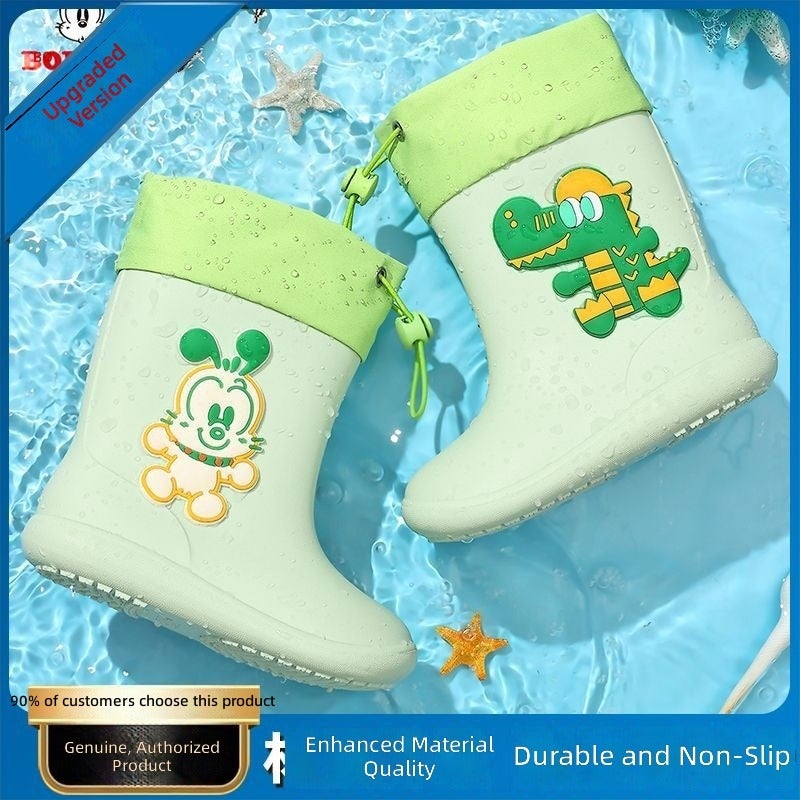 BOBDOG Kids Rain Boots Anti-Slip Boys Girls Rain Shoes Waterproof PVC Low-Top School Rain Boots for Children