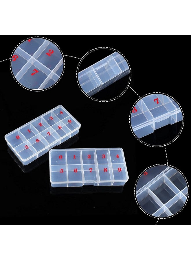 نيل ويند صندوق طرف الأظافر، صندوق تخزين منظم لأطراف الأظافر الفارغة، صندوق تخزين مكون من 10 مساحات أرقام، حاوية للأظافر، صندوق شبكي بلاستيكي لأظافر الأصابع، مجوهرات كريستالية، إكسسوارات الأظافر (أبيض قطعتان) - Image 1