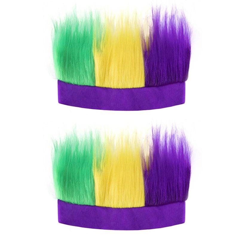 Watayo 2 Pcs Mardi Gras Hairy Headband - Mardi Gras Crazy Hair Accessory - Purple Gold Green Hairband Headwear Hat for Women Men Masquerade Cosplay Party Supplies - Image 1