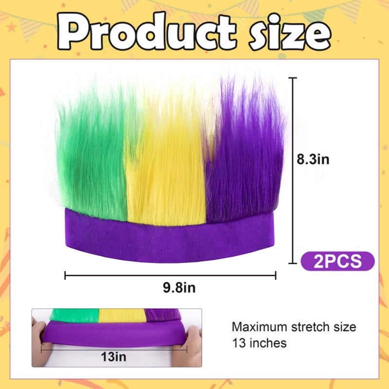 Watayo 2 Pcs Mardi Gras Hairy Headband - Mardi Gras Crazy Hair Accessory - Purple Gold Green Hairband Headwear Hat for Women Men Masquerade Cosplay Party Supplies - Image 2