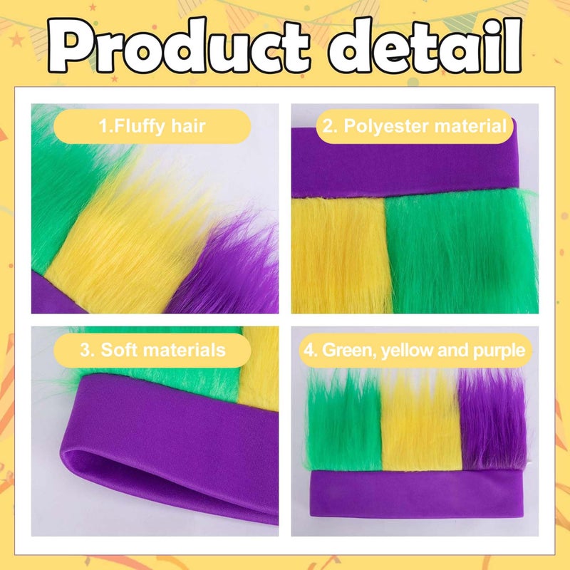 Watayo 2 Pcs Mardi Gras Hairy Headband - Mardi Gras Crazy Hair Accessory - Purple Gold Green Hairband Headwear Hat for Women Men Masquerade Cosplay Party Supplies - Image 3