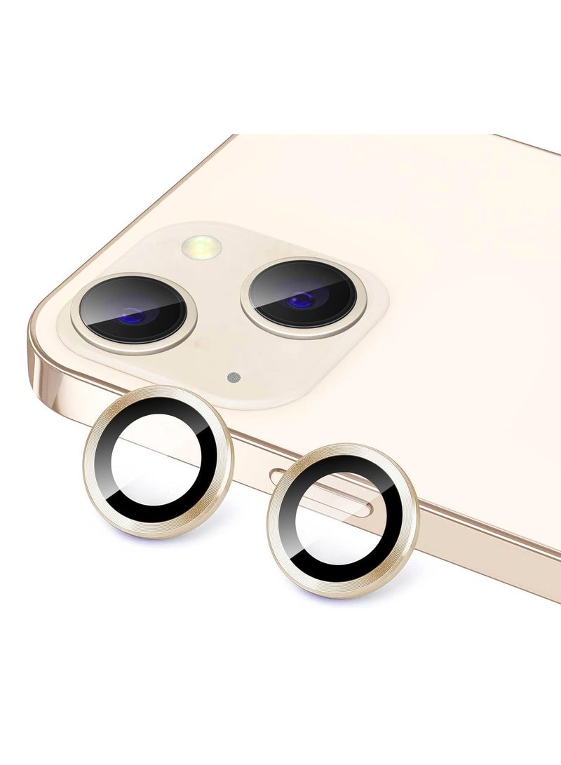 DUSALA Camera Lens Protector for iPhone 13 and iPhone 13 Mini , 9H Tempered Glass Metal Individual Ring Cover, HD Clear, 1 Set (Gold) - Image 1