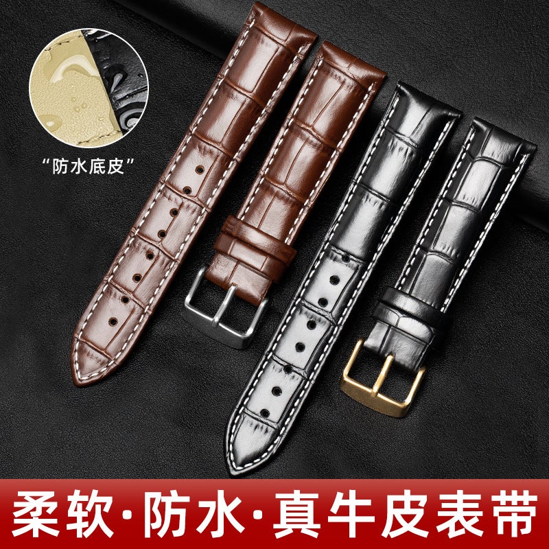 Factory wholesale double-sided leather strap first layer cowhide metal pin buckle men's and women's leather watch chain accessories square buckle - Image 2