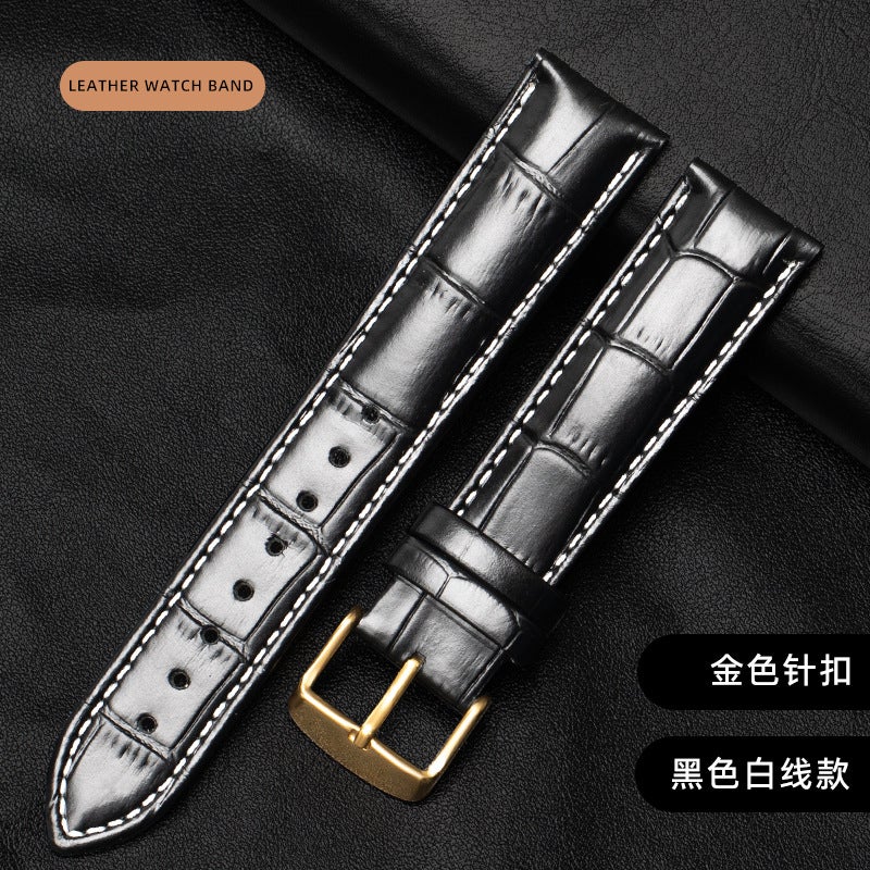 Factory wholesale double-sided leather strap first layer cowhide metal pin buckle men's and women's leather watch chain accessories square buckle - Image 1