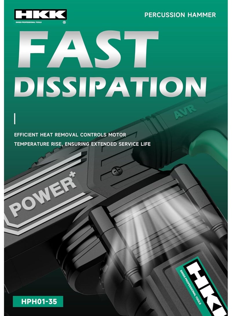 HKK مثقاب كهربائي 1200 واط مع طاقة تأثير 25 جول، 3750 ضربة في الدقيقة، يشمل إزميل مدبب، مطرقة هدم ثقيلة للأعمال الخرسانية، الطوب، والبناء – 5.76 كجم - Image 2