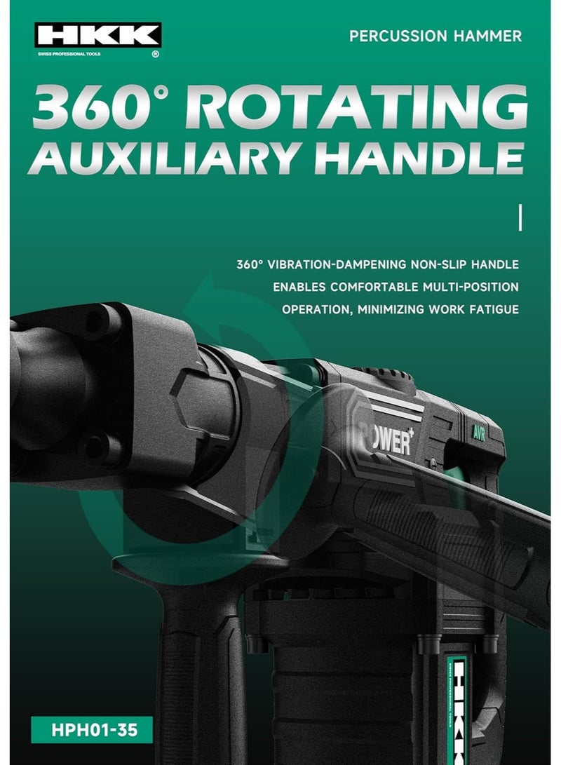 HKK مثقاب كهربائي 1200 واط مع طاقة تأثير 25 جول، 3750 ضربة في الدقيقة، يشمل إزميل مدبب، مطرقة هدم ثقيلة للأعمال الخرسانية، الطوب، والبناء – 5.76 كجم - Image 4