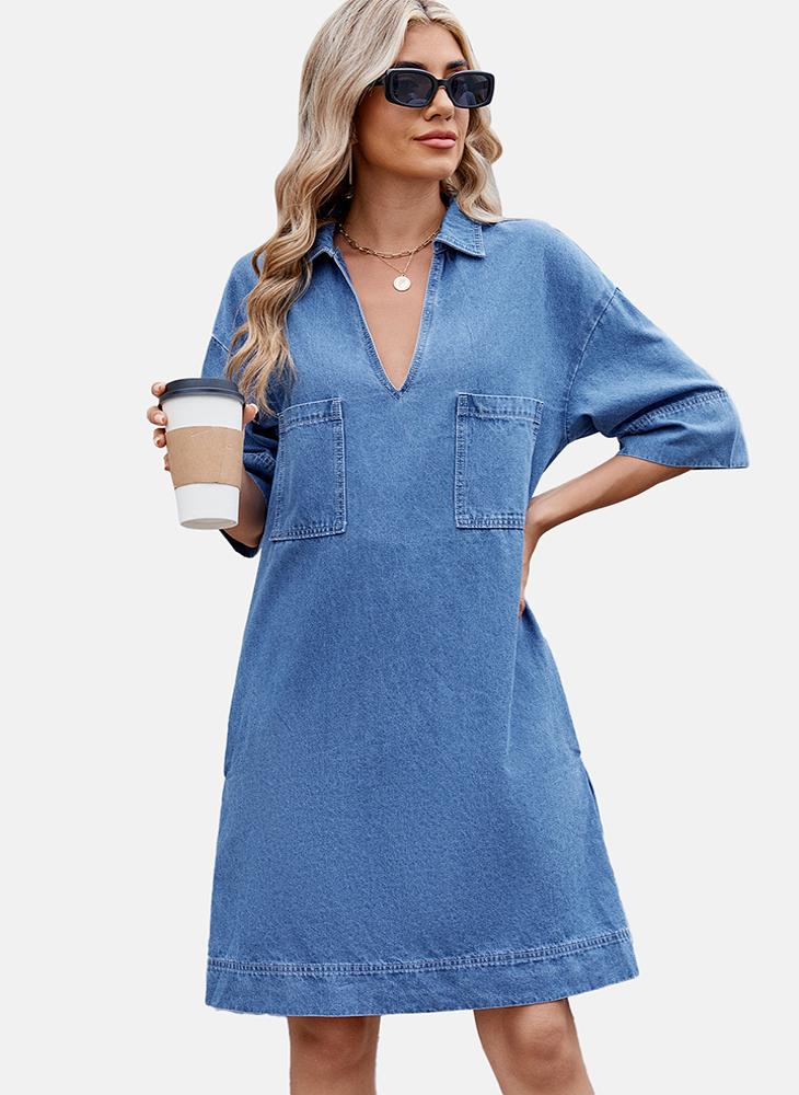 YUNIQEE Denim V-Neck Dress  - Image 3