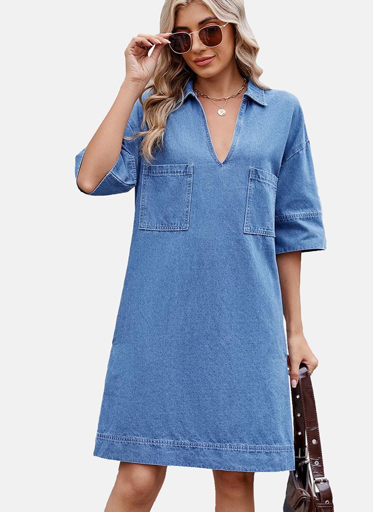 YUNIQEE Denim V-Neck Dress  - Image 5