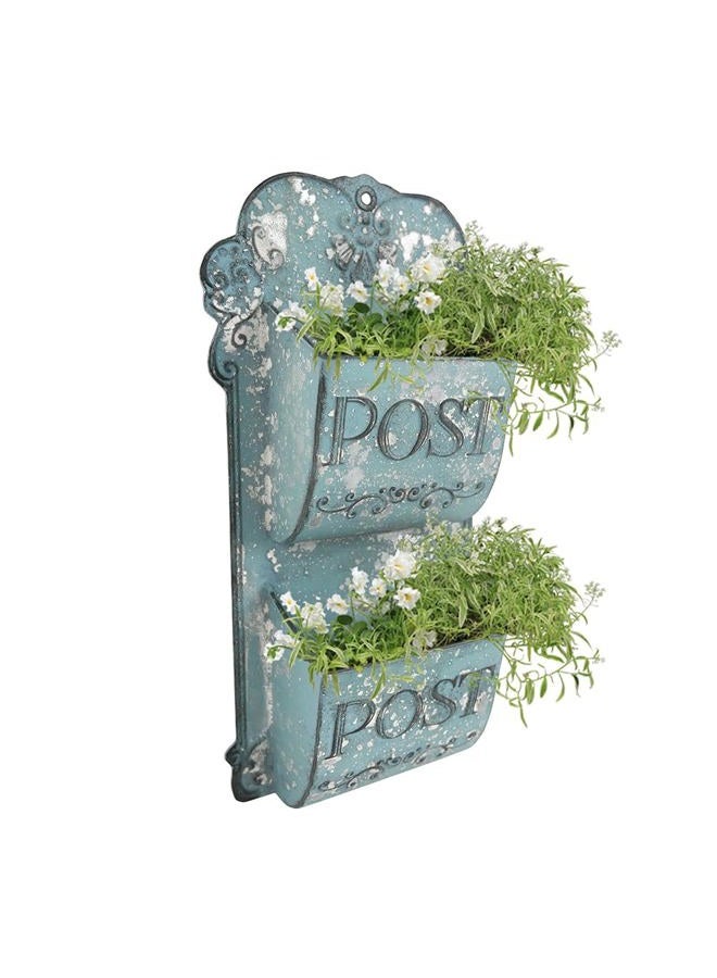 All Chic Metal Hanging Planter Wall Mounted Planters Metal Wall Planter Wall Vase Indoor Outdoor Wall Planter for Farmhouse Decor (Blue) - Image 1
