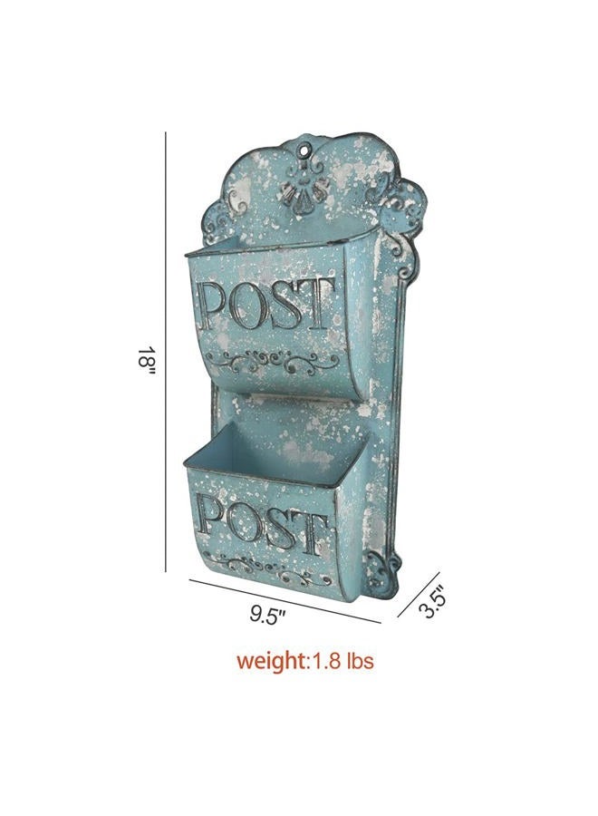 All Chic Metal Hanging Planter Wall Mounted Planters Metal Wall Planter Wall Vase Indoor Outdoor Wall Planter for Farmhouse Decor (Blue) - Image 2
