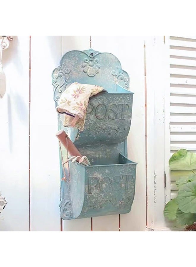 All Chic Metal Hanging Planter Wall Mounted Planters Metal Wall Planter Wall Vase Indoor Outdoor Wall Planter for Farmhouse Decor (Blue) - Image 4
