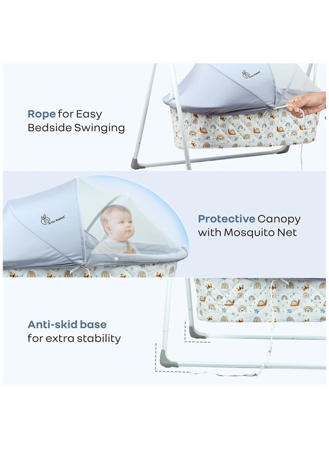 R for Rabbit Lullabies Manual Swing Cradle for New Born Baby with Mosquito Net, 5 Point Safety Harness, Quick & Easy Assembly Sturdy & Safe 0-2 Year Upto 12 KG Kids Uyyala Palna Jhula (Grey Multi) - Image 5