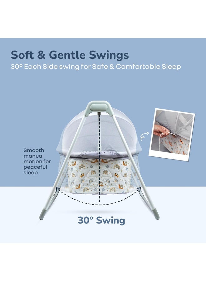 R for Rabbit Lullabies Manual Swing Cradle for New Born Baby with Mosquito Net, 5 Point Safety Harness, Quick & Easy Assembly Sturdy & Safe 0-2 Year Upto 12 KG Kids Uyyala Palna Jhula (Grey Multi) - Image 3