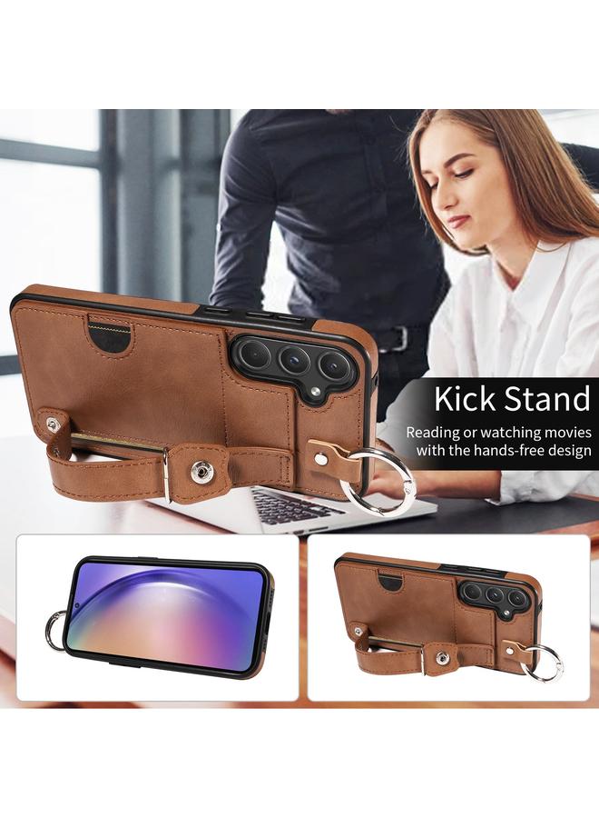 S-TOP Case For Samsung Galaxy A55 5G Calf Texture Wrist Card Slot Ring Phone Case - Image 4