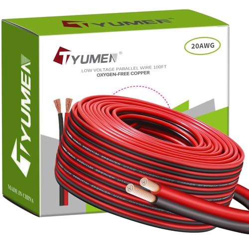 TYUMEN 20 Gauge Wire 100 Feet Pure Copper, 20AWG Red Black Low Voltage/Speaker/Automotive/Electrical Wire, 20 AWG OFC 12V/24V DC Extension Cords for LED Strips Lamp Lighting, in-Home, Autos, DIY use - Image 1
