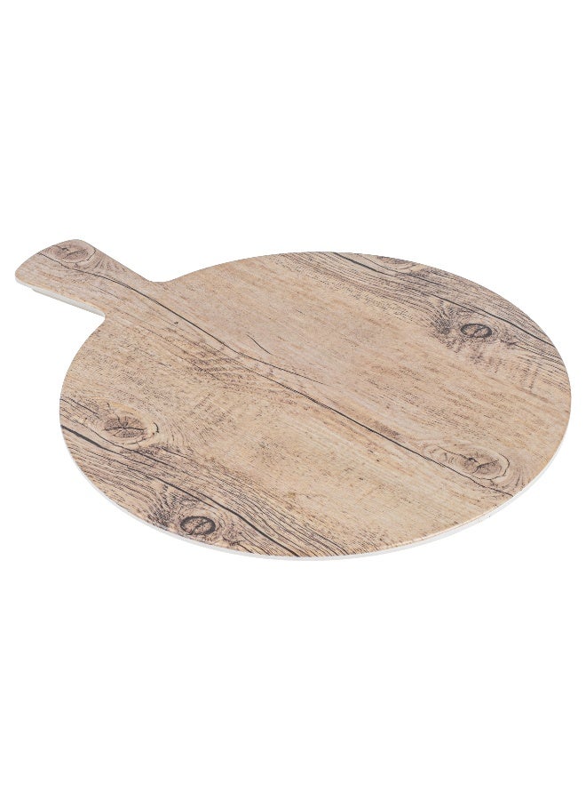 Restaurantware 16.5 Inch x 12.5 Inch Serving Board, 1 With Handle Cheese Platter Board - Round, Large, Countryside Brown Faux Wood Charcuterie Serving Tray, Break Resistant, For Appetizers And Spreads - Image 2