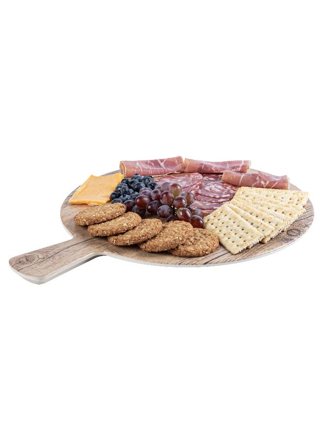 Restaurantware 16.5 Inch x 12.5 Inch Serving Board, 1 With Handle Cheese Platter Board - Round, Large, Countryside Brown Faux Wood Charcuterie Serving Tray, Break Resistant, For Appetizers And Spreads - Image 1